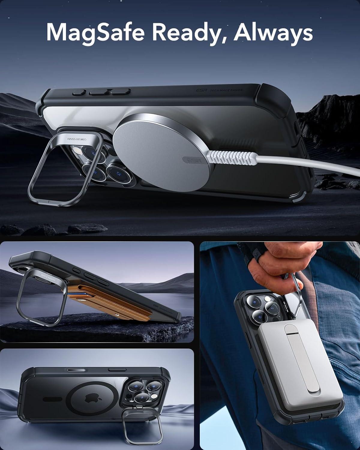 imageESR for iPhone 14 Pro Max Case with Stand Compatible with MagSafe FullBody MilitaryGrade Drop Proof Case with Builtin 9H Tempered Glass Screen Protector Armor Series Clear BlackClear Black Stand