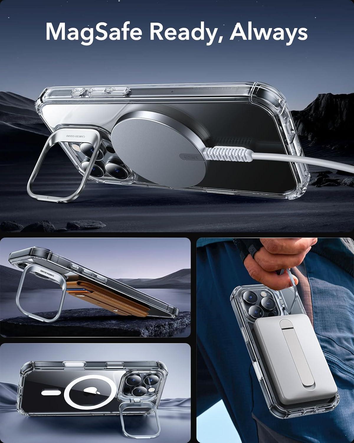 imageESR for iPhone 14 Pro Max Case with Stand Compatible with MagSafe FullBody MilitaryGrade Drop Proof Case with Builtin 9H Tempered Glass Screen Protector Armor Series Clear BlackClear Stand
