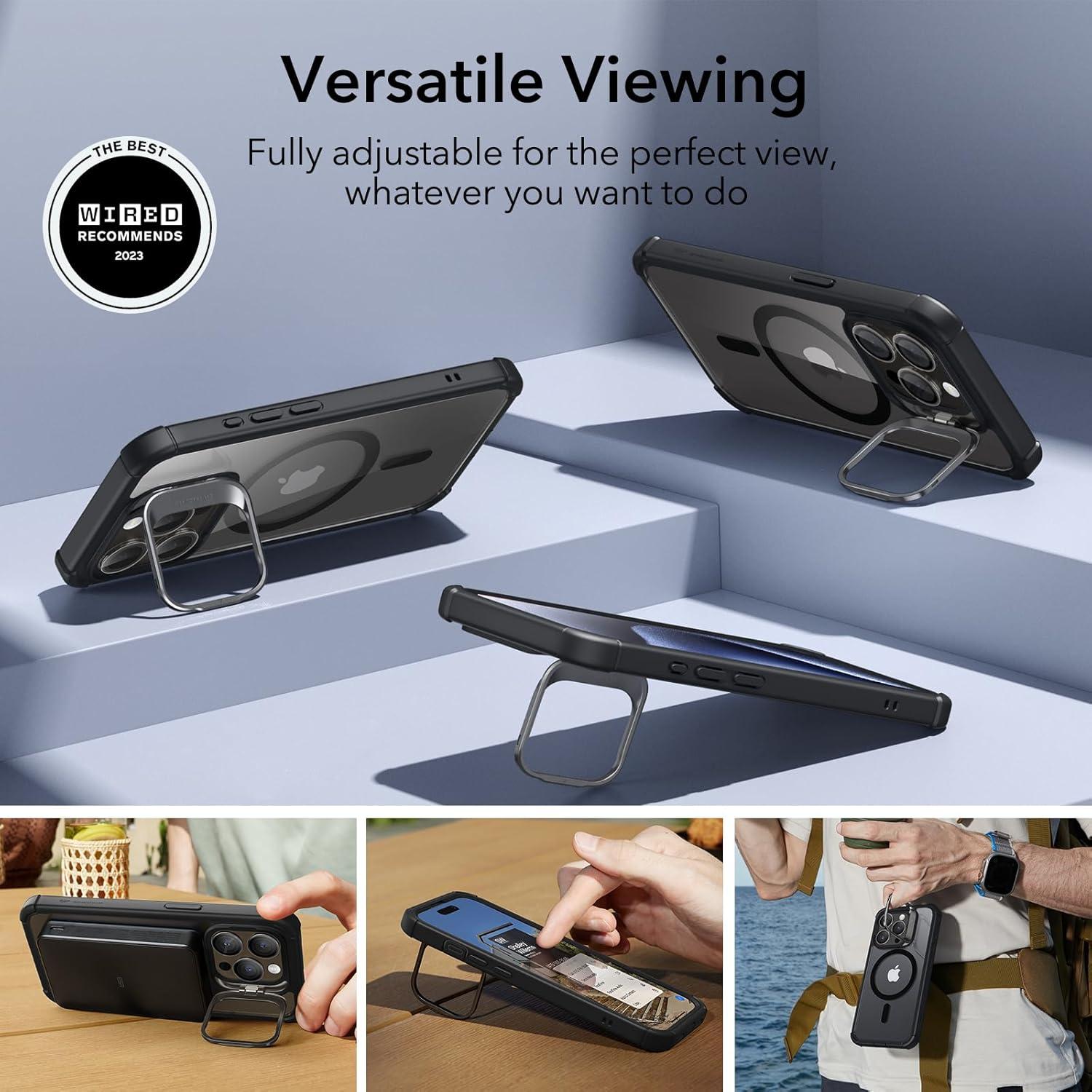 imageESR for iPhone 14 Pro Max Case with Stand Compatible with MagSafe FullBody MilitaryGrade Drop Proof Case with Builtin 9H Tempered Glass Screen Protector Armor Series Clear BlackClear Black Stand