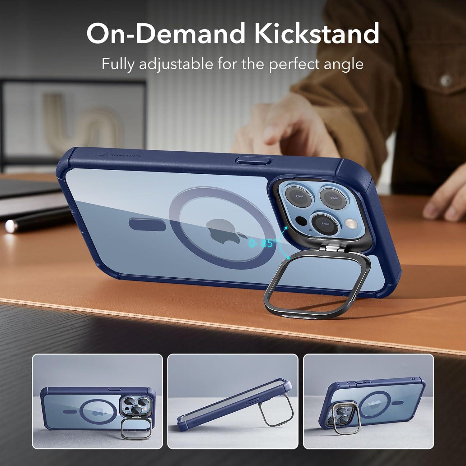 imageESR for iPhone 14 Pro Max Case with Stand Compatible with MagSafe FullBody MilitaryGrade Drop Proof Case with Builtin 9H Tempered Glass Screen Protector Armor Series Clear BlackClear Dark Blue Stand