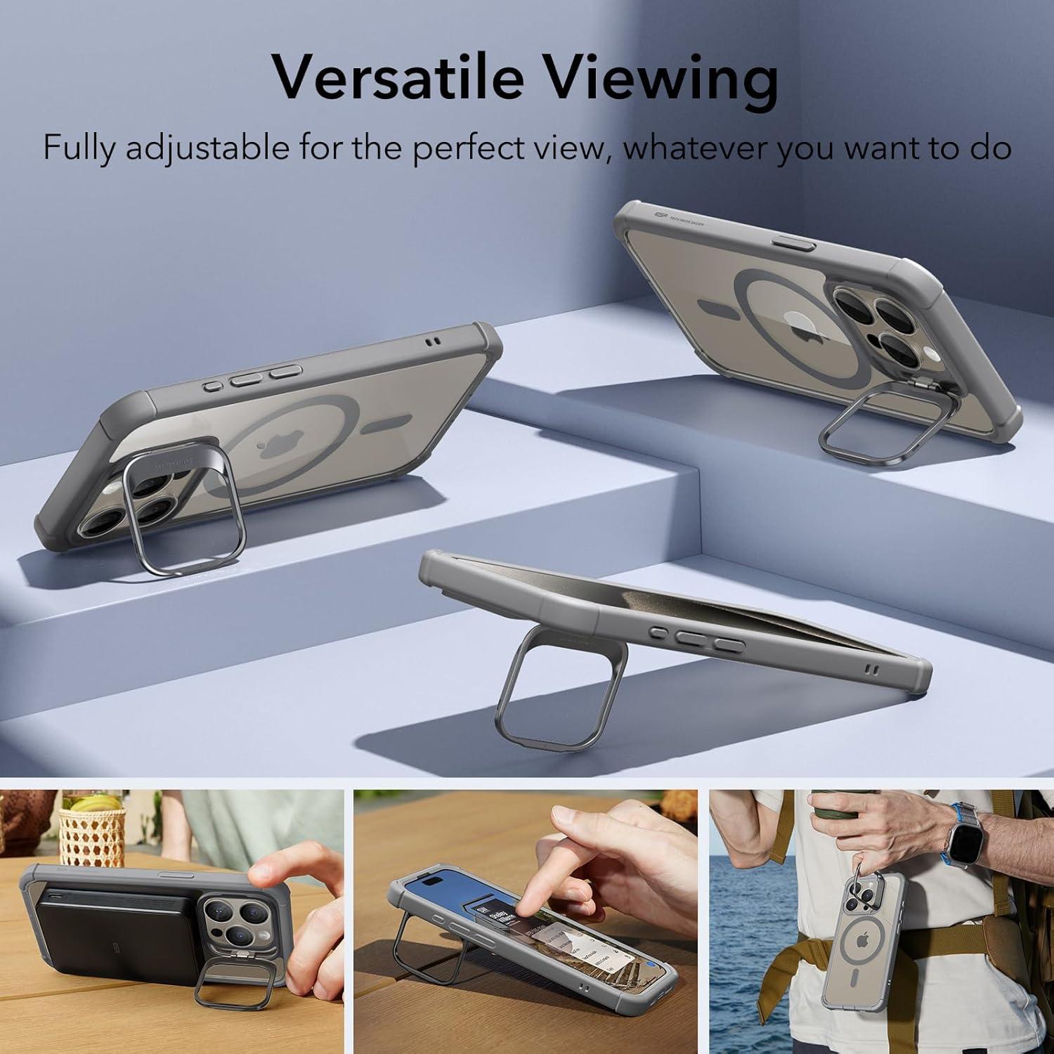 imageESR for iPhone 14 Pro Max Case with Stand Compatible with MagSafe FullBody MilitaryGrade Drop Proof Case with Builtin 9H Tempered Glass Screen Protector Armor Series Clear BlackClear Grey Stand