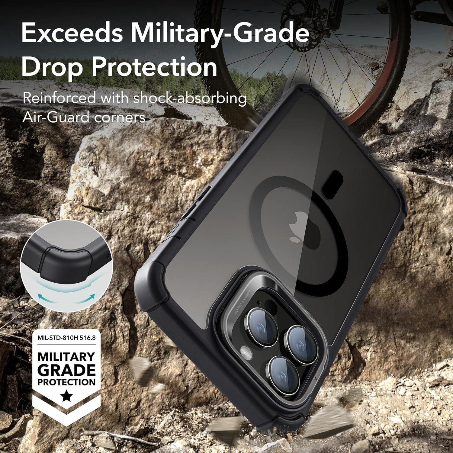 imageESR for iPhone 14 Pro Max Case with Stand Compatible with MagSafe FullBody MilitaryGrade Drop Proof Case with Builtin 9H Tempered Glass Screen Protector Armor Series Clear BlackClear Black Stand