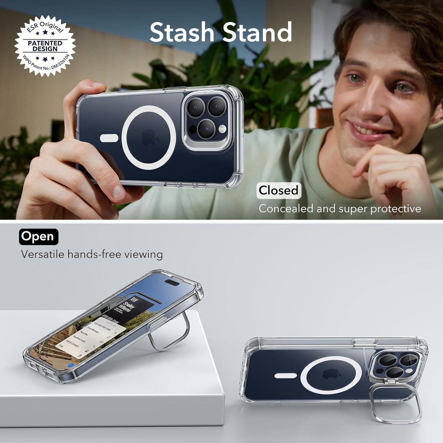 imageESR for iPhone 14 Pro Max Case with Stand Compatible with MagSafe FullBody MilitaryGrade Drop Proof Case with Builtin 9H Tempered Glass Screen Protector Armor Series Clear BlackArmor Clear