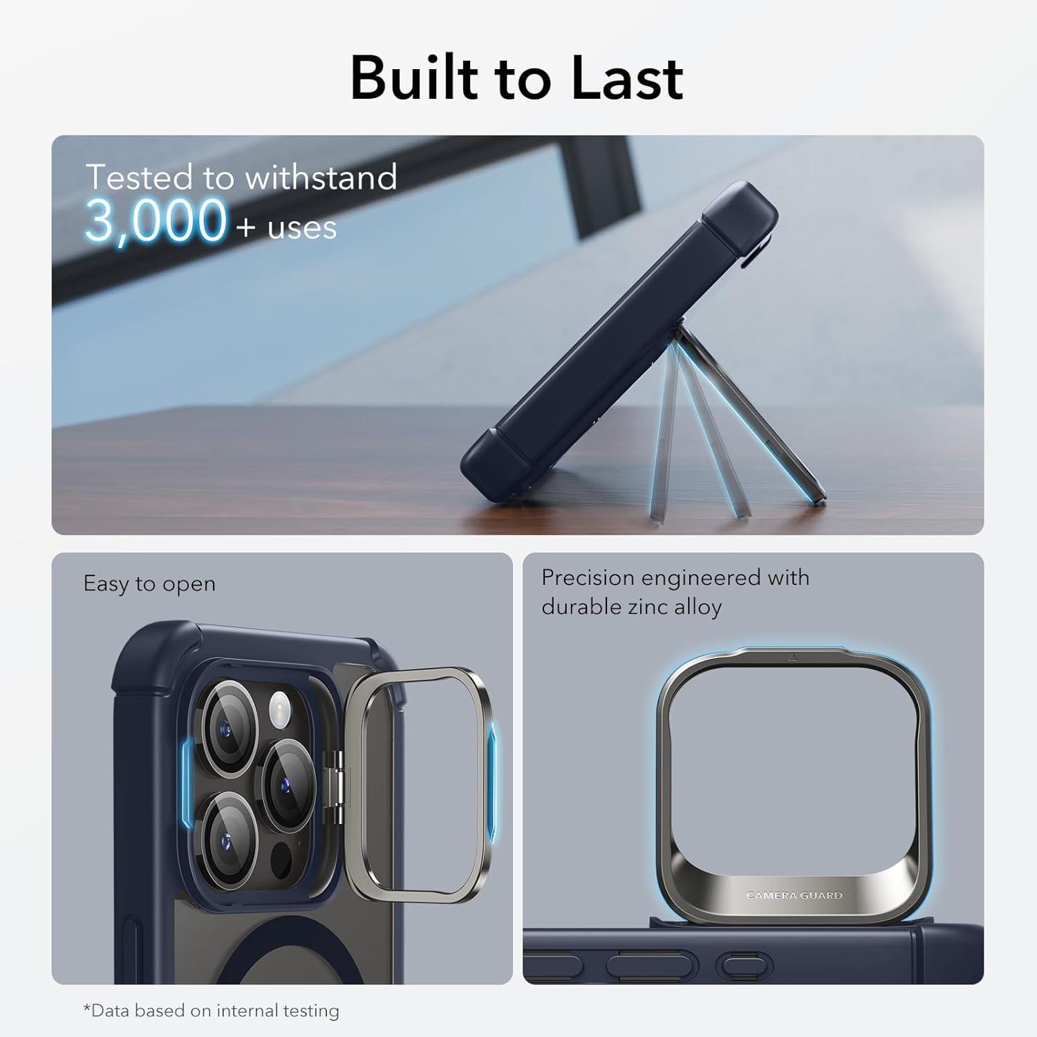 imageESR for iPhone 14 Pro Max Case with Stand Compatible with MagSafe FullBody MilitaryGrade Drop Proof Case with Builtin 9H Tempered Glass Screen Protector Armor Series Clear BlackClear Dark Blue Stand