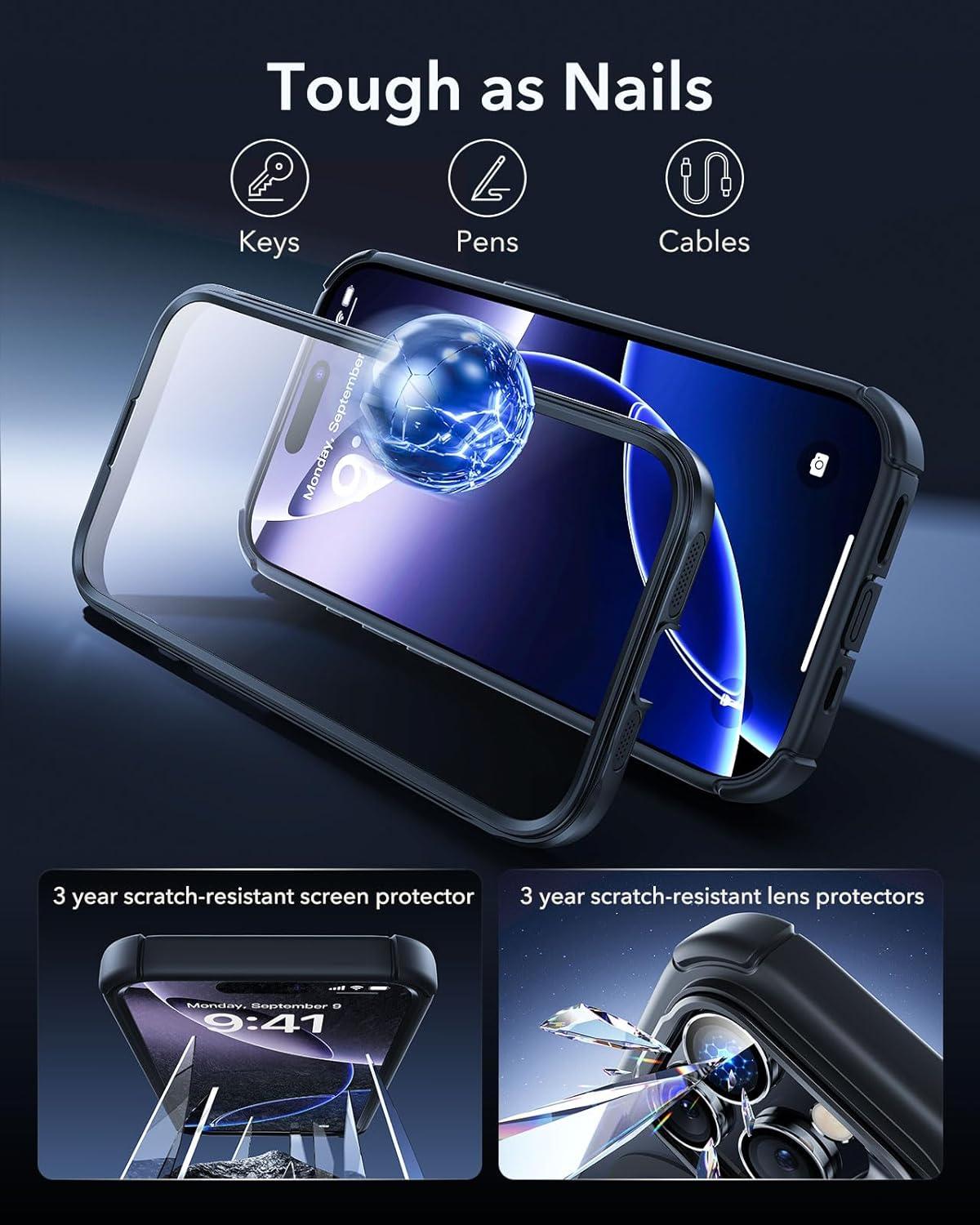 imageESR for iPhone 14 Pro Max Case with Stand Compatible with MagSafe FullBody MilitaryGrade Drop Proof Case with Builtin 9H Tempered Glass Screen Protector Armor Series Clear BlackClear Black Stand