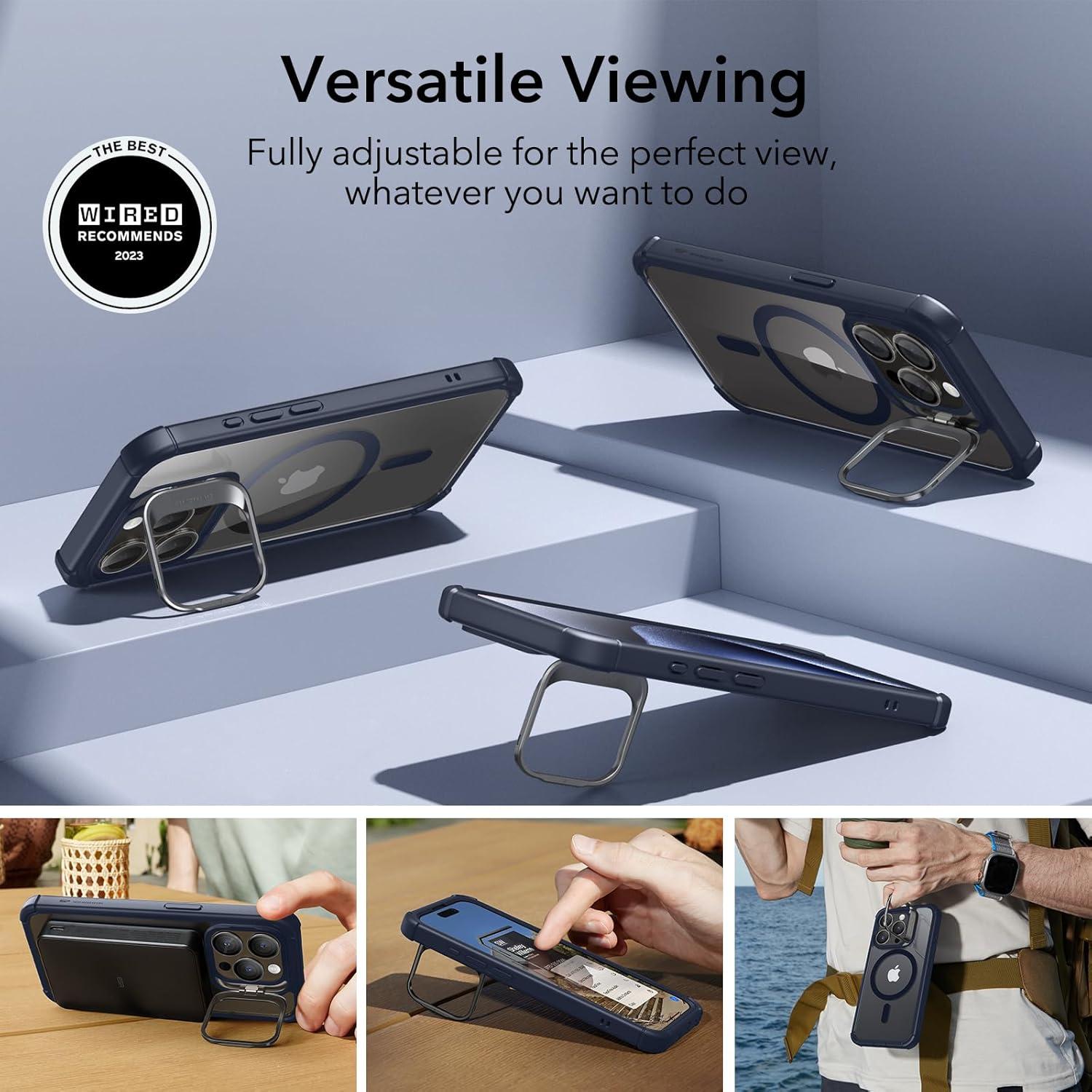 imageESR for iPhone 14 Pro Max Case with Stand Compatible with MagSafe FullBody MilitaryGrade Drop Proof Case with Builtin 9H Tempered Glass Screen Protector Armor Series Clear BlackClear Dark Blue Stand