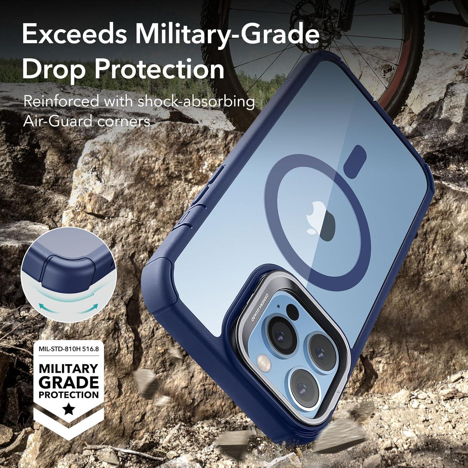 imageESR for iPhone 14 Pro Max Case with Stand Compatible with MagSafe FullBody MilitaryGrade Drop Proof Case with Builtin 9H Tempered Glass Screen Protector Armor Series Clear BlackClear Dark Blue Stand