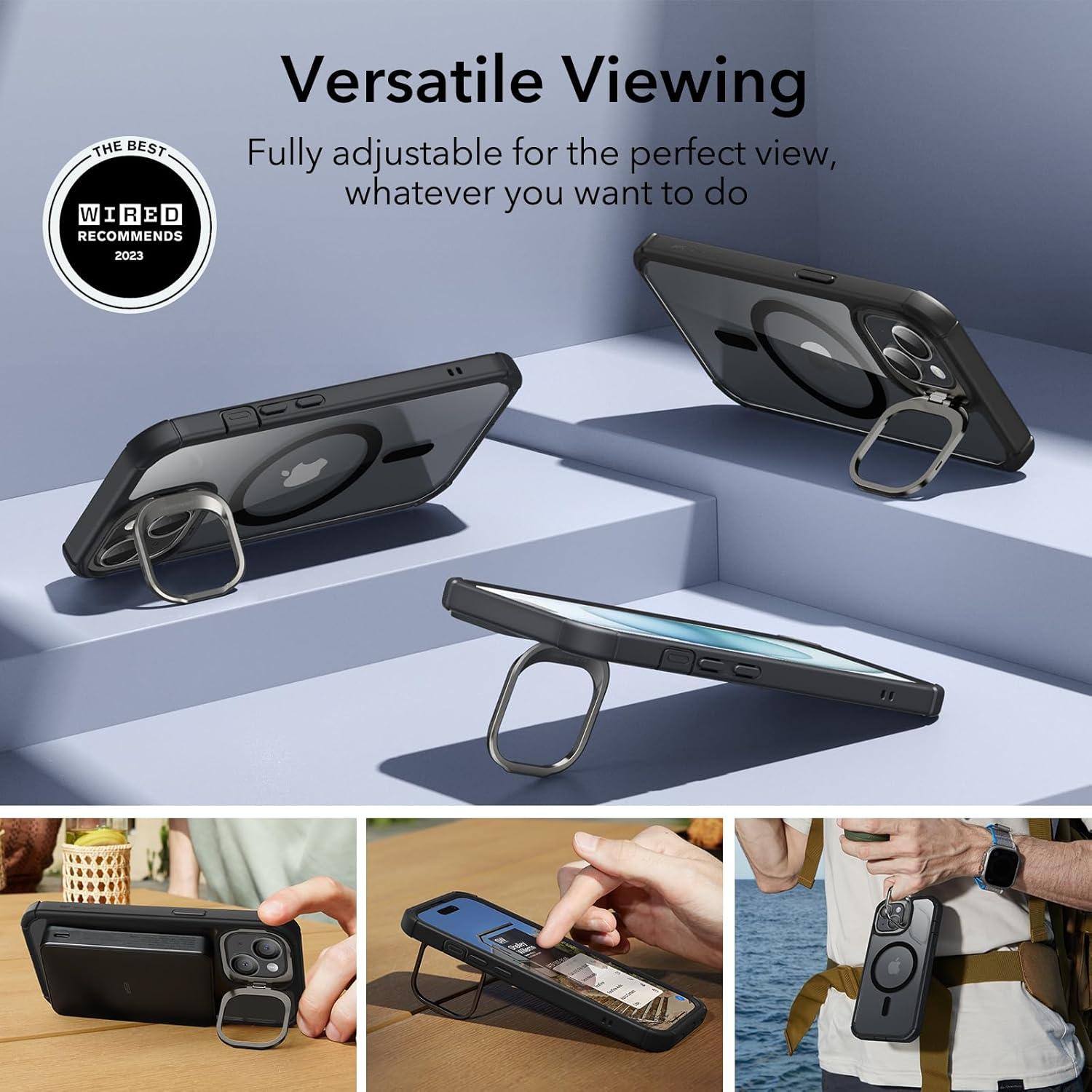 imageESR for iPhone 14 Pro Max Case with Stand Compatible with MagSafe FullBody MilitaryGrade Drop Proof Case with Builtin 9H Tempered Glass Screen Protector Armor Series Clear BlackClear Black Stand