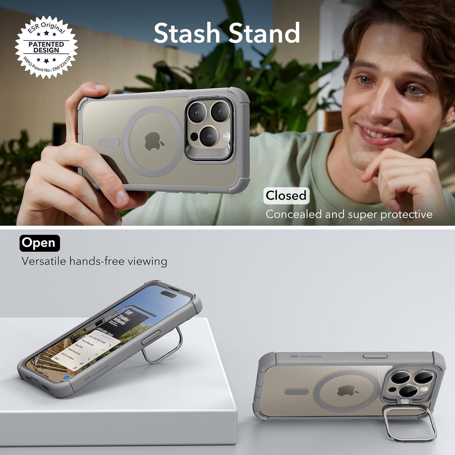 imageESR for iPhone 14 Pro Max Case with Stand Compatible with MagSafe FullBody MilitaryGrade Drop Proof Case with Builtin 9H Tempered Glass Screen Protector Armor Series Clear BlackClear Grey Stand