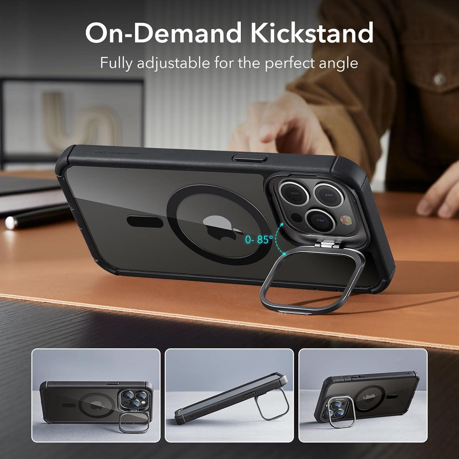 imageESR for iPhone 14 Pro Max Case with Stand Compatible with MagSafe FullBody MilitaryGrade Drop Proof Case with Builtin 9H Tempered Glass Screen Protector Armor Series Clear BlackClear Black Stand