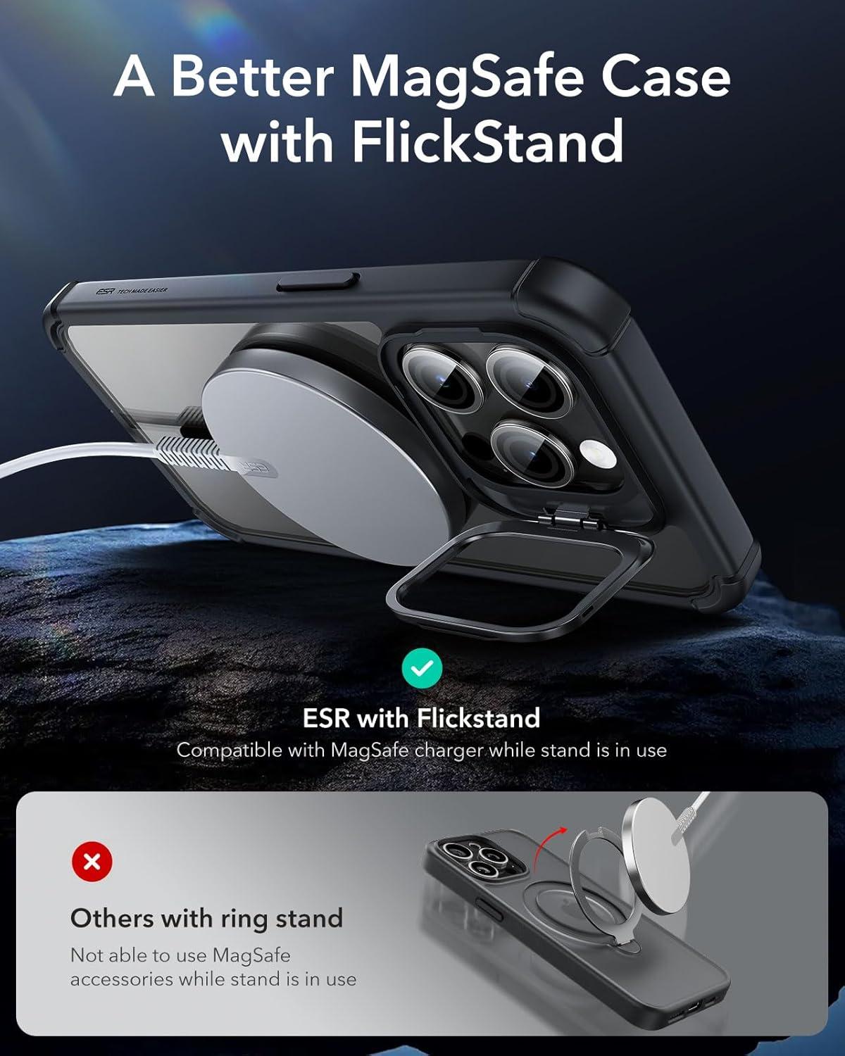 imageESR for iPhone 14 Pro Max Case with Stand Compatible with MagSafe FullBody MilitaryGrade Drop Proof Case with Builtin 9H Tempered Glass Screen Protector Armor Series Clear BlackClear Black Stand
