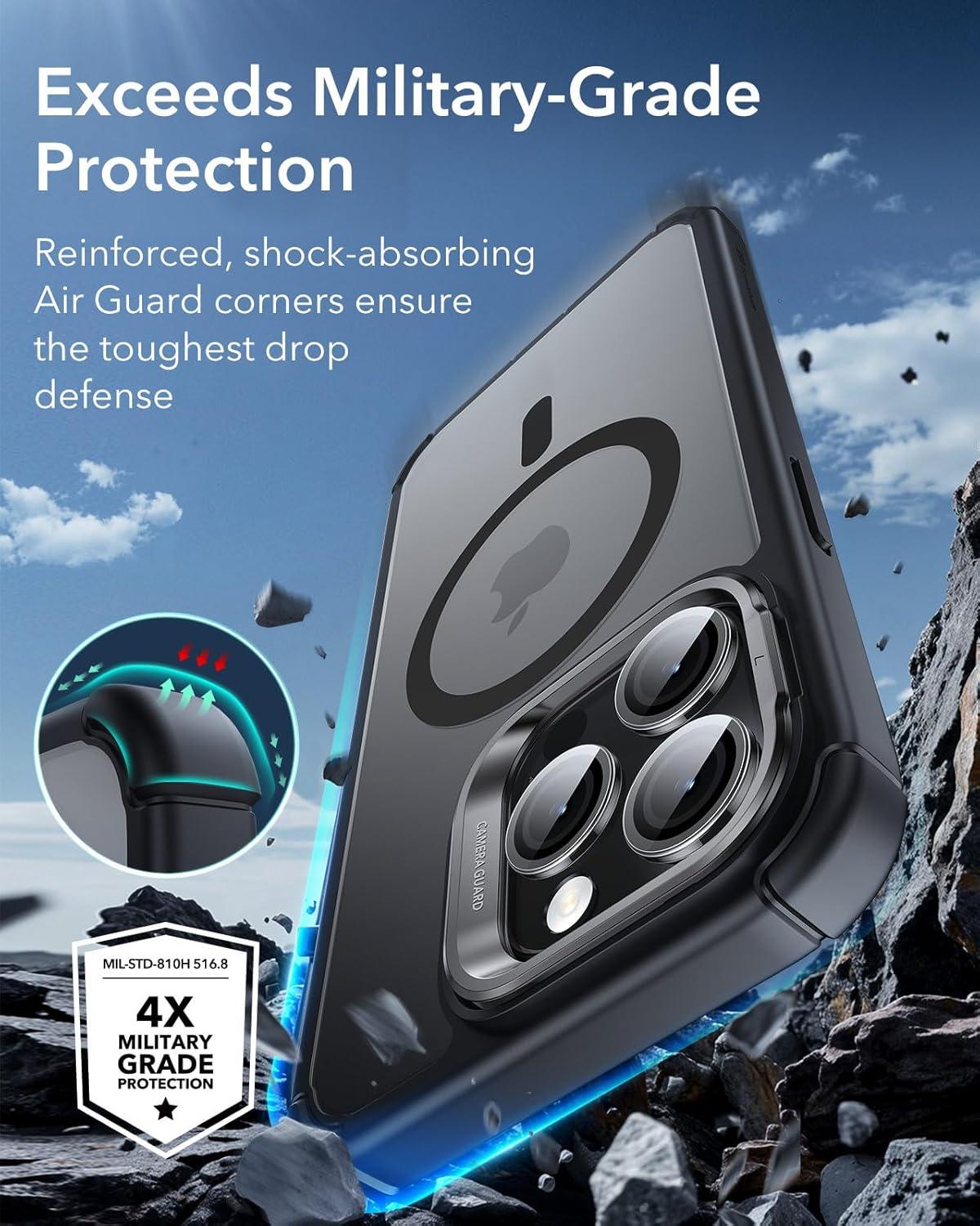 imageESR for iPhone 14 Pro Max Case with Stand Compatible with MagSafe FullBody MilitaryGrade Drop Proof Case with Builtin 9H Tempered Glass Screen Protector Armor Series Clear BlackClear Black Stand