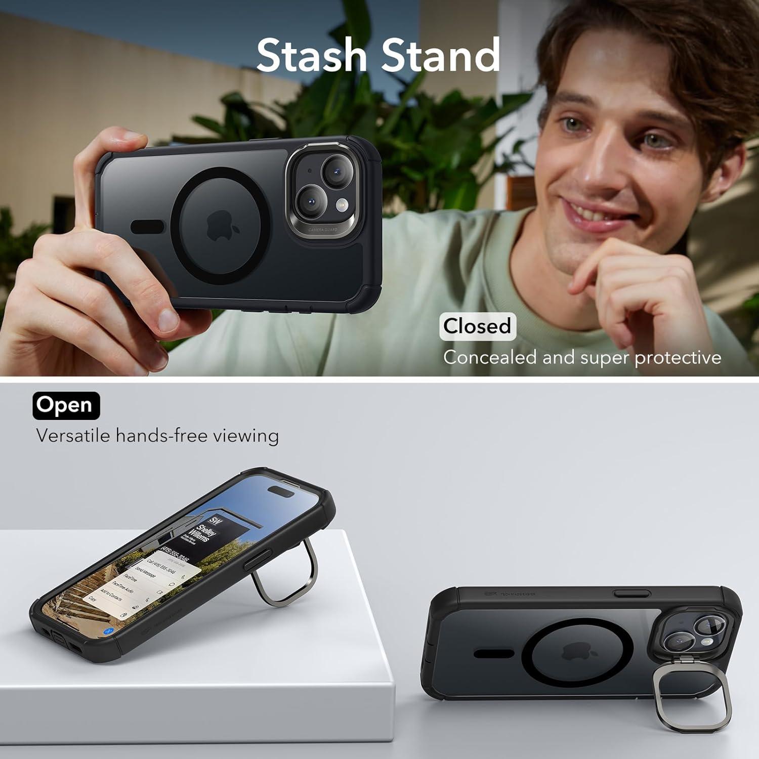 imageESR for iPhone 14 Pro Max Case with Stand Compatible with MagSafe FullBody MilitaryGrade Drop Proof Case with Builtin 9H Tempered Glass Screen Protector Armor Series Clear BlackClear Black Stand