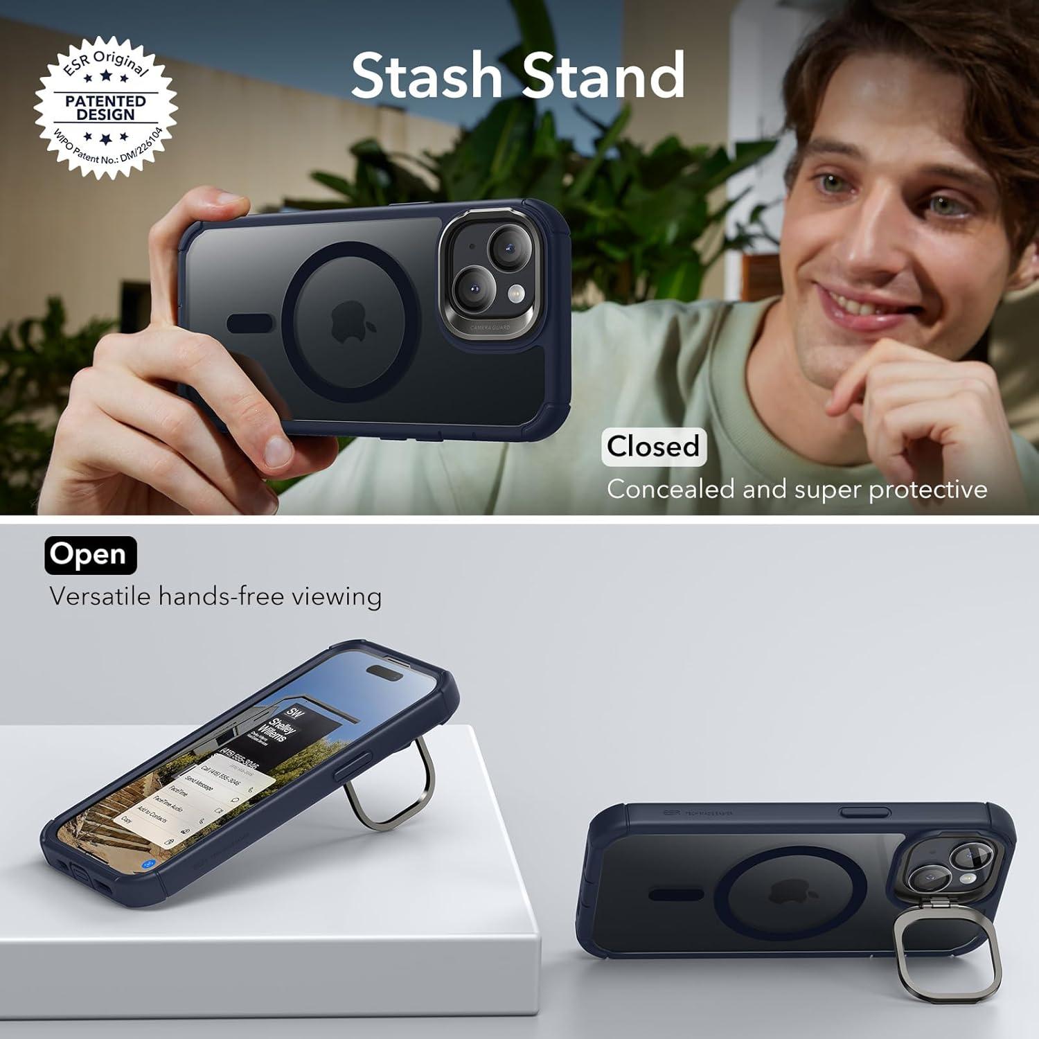 imageESR for iPhone 14 Pro Max Case with Stand Compatible with MagSafe FullBody MilitaryGrade Drop Proof Case with Builtin 9H Tempered Glass Screen Protector Armor Series Clear BlackClear Dark Blue Stand