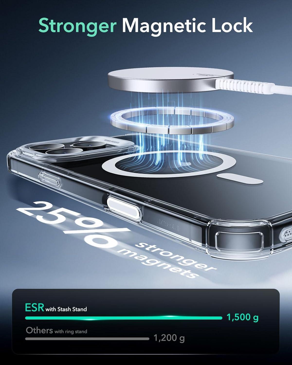 imageESR for iPhone 14 Pro Max Case with Stand Compatible with MagSafe FullBody MilitaryGrade Drop Proof Case with Builtin 9H Tempered Glass Screen Protector Armor Series Clear BlackClear Stand