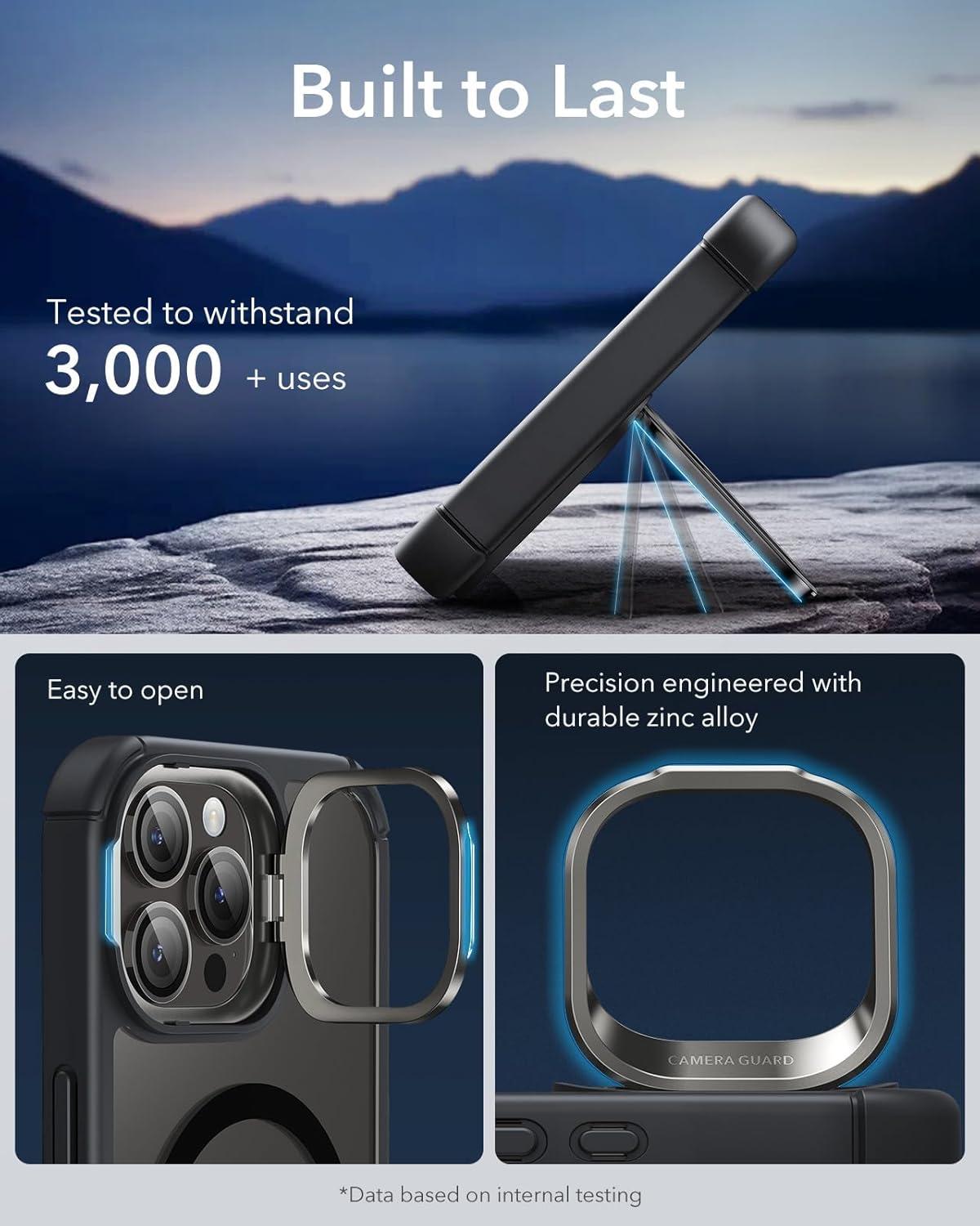 imageESR for iPhone 14 Pro Max Case with Stand Compatible with MagSafe FullBody MilitaryGrade Drop Proof Case with Builtin 9H Tempered Glass Screen Protector Armor Series Clear BlackClear Black Stand