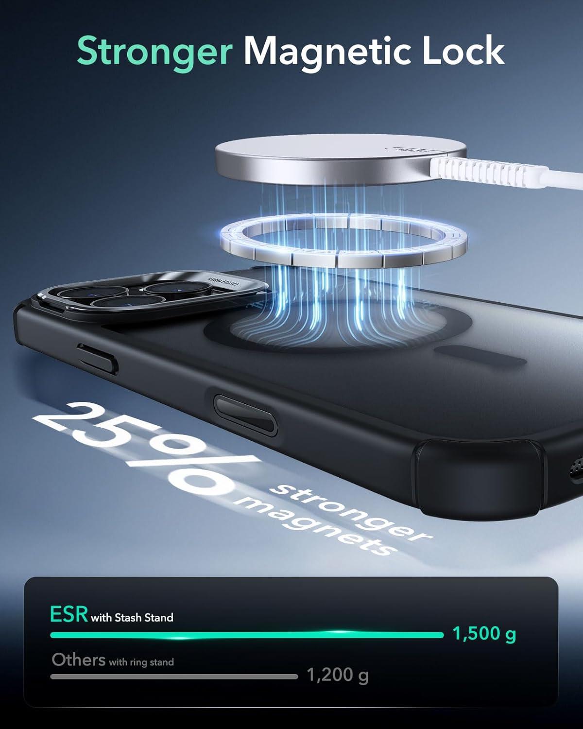 imageESR for iPhone 14 Pro Max Case with Stand Compatible with MagSafe FullBody MilitaryGrade Drop Proof Case with Builtin 9H Tempered Glass Screen Protector Armor Series Clear BlackFrosted Black Stand