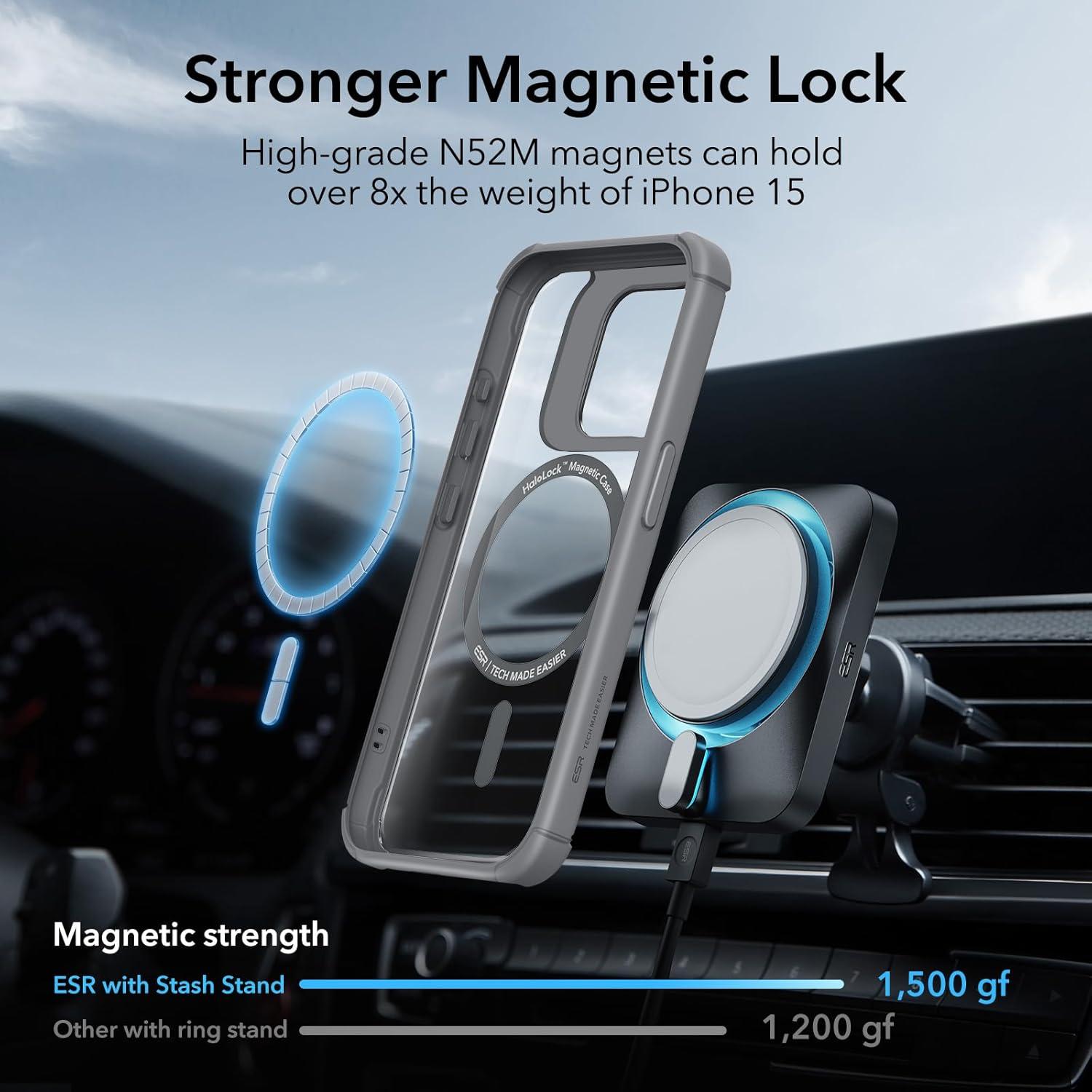 imageESR for iPhone 14 Pro Max Case with Stand Compatible with MagSafe FullBody MilitaryGrade Drop Proof Case with Builtin 9H Tempered Glass Screen Protector Armor Series Clear BlackClear Grey Stand