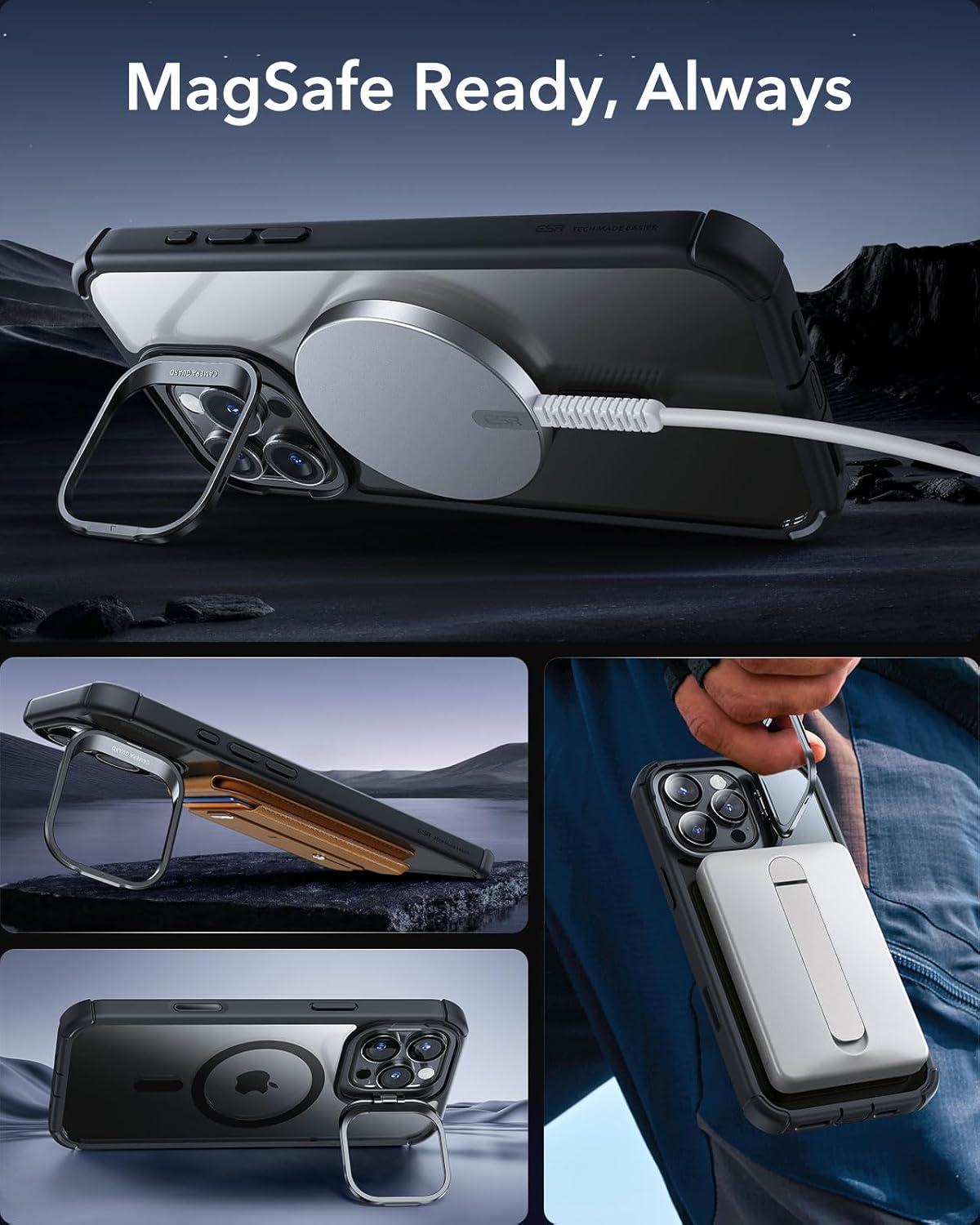 imageESR for iPhone 14 Pro Max Case with Stand Compatible with MagSafe FullBody MilitaryGrade Drop Proof Case with Builtin 9H Tempered Glass Screen Protector Armor Series Clear BlackClear Black Stand