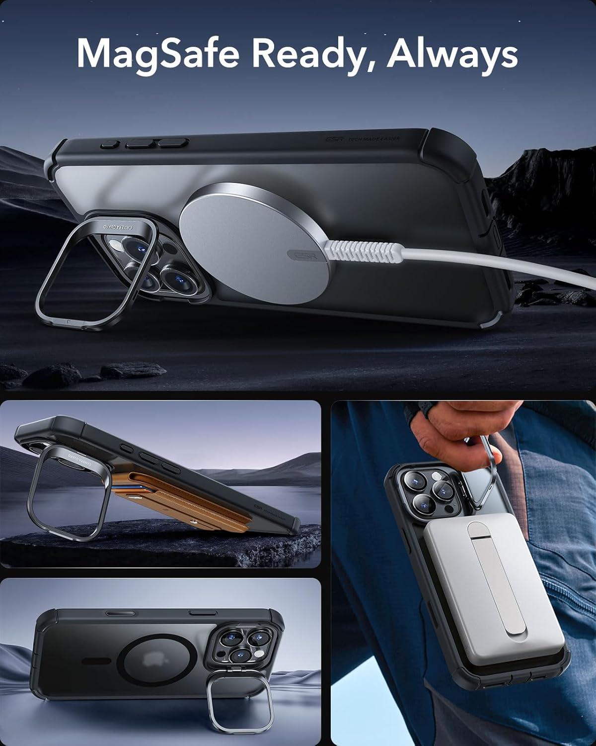 imageESR for iPhone 14 Pro Max Case with Stand Compatible with MagSafe FullBody MilitaryGrade Drop Proof Case with Builtin 9H Tempered Glass Screen Protector Armor Series Clear BlackFrosted Black Stand