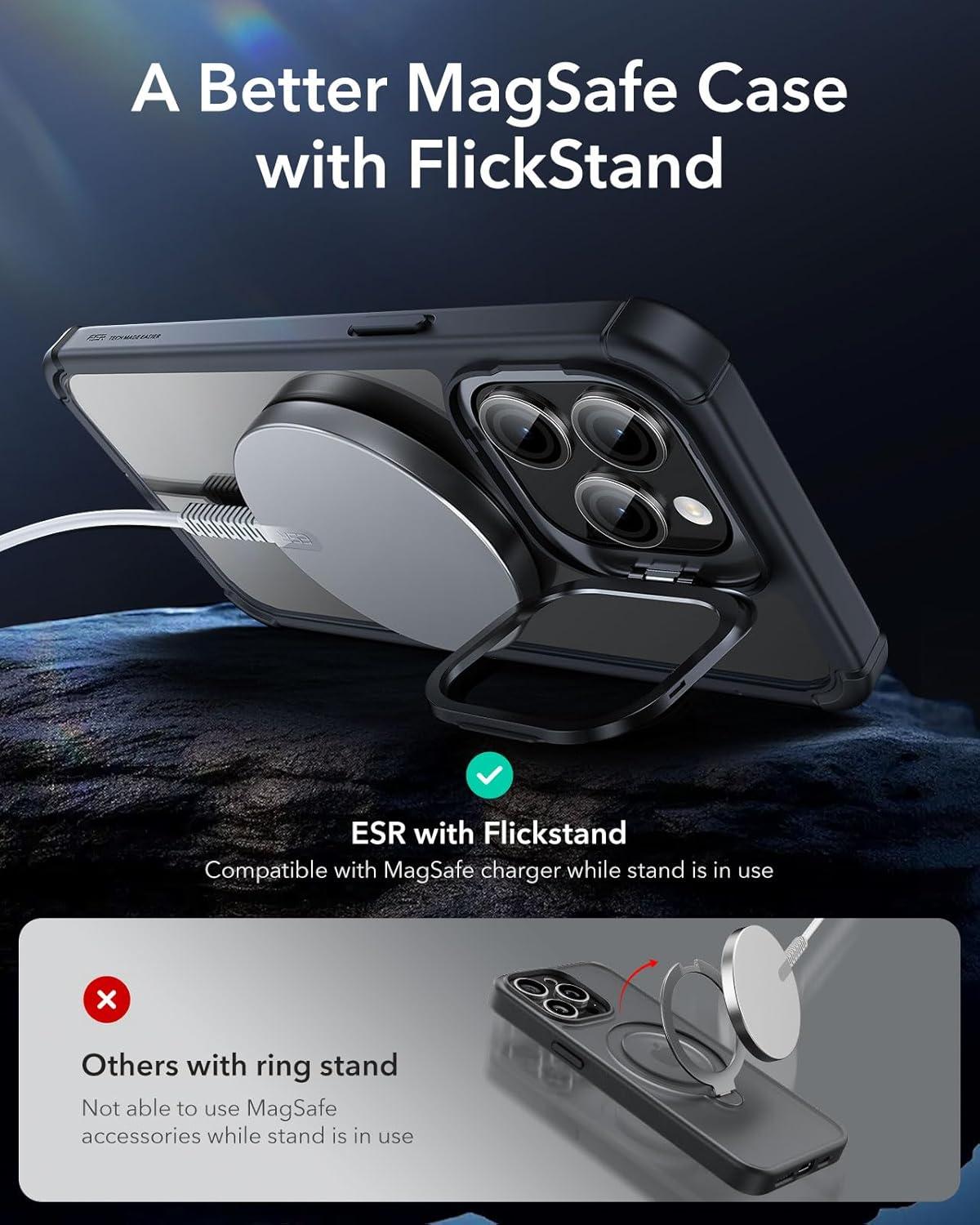 imageESR for iPhone 14 Pro Max Case with Stand Compatible with MagSafe FullBody MilitaryGrade Drop Proof Case with Builtin 9H Tempered Glass Screen Protector Armor Series Clear BlackClear Black Stand
