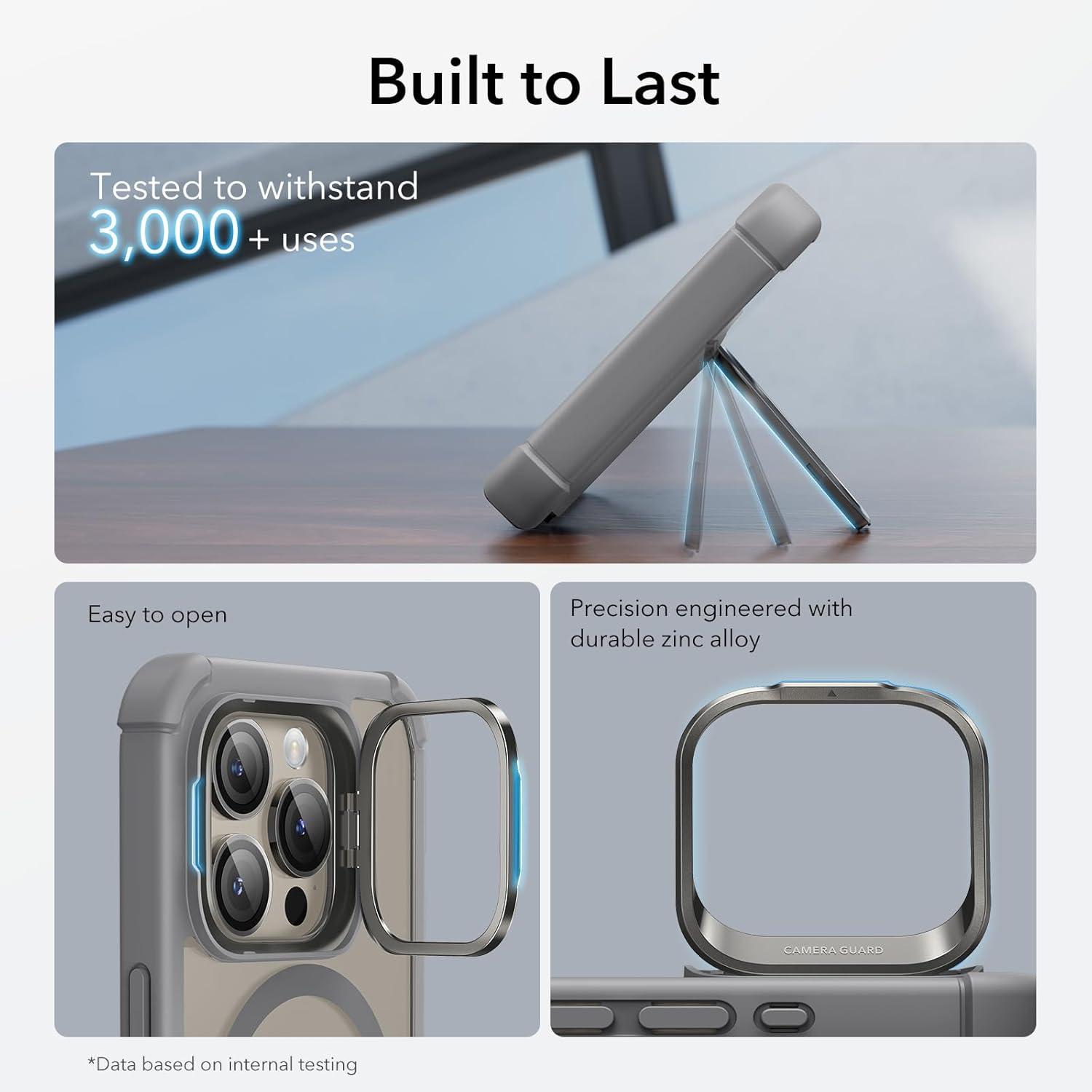 imageESR for iPhone 14 Pro Max Case with Stand Compatible with MagSafe FullBody MilitaryGrade Drop Proof Case with Builtin 9H Tempered Glass Screen Protector Armor Series Clear BlackClear Grey Stand