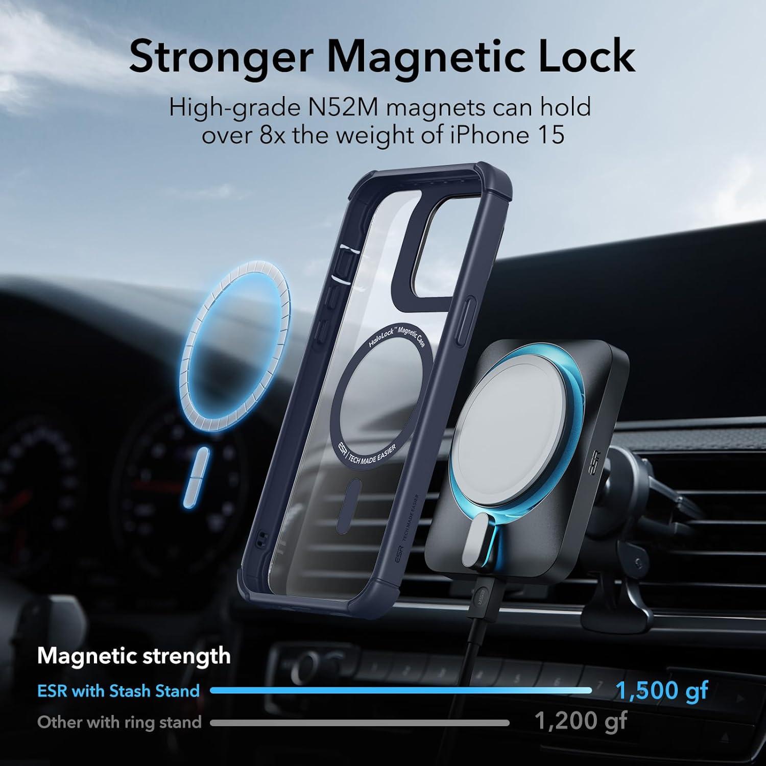 imageESR for iPhone 14 Pro Max Case with Stand Compatible with MagSafe FullBody MilitaryGrade Drop Proof Case with Builtin 9H Tempered Glass Screen Protector Armor Series Clear BlackClear Dark Blue Stand