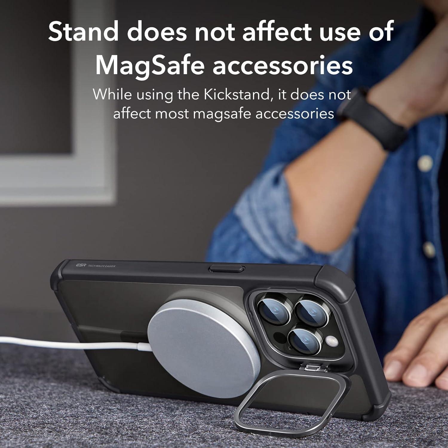 imageESR for iPhone 14 Pro Max Case with Stand Compatible with MagSafe FullBody MilitaryGrade Drop Proof Case with Builtin 9H Tempered Glass Screen Protector Armor Series Clear BlackClear Black Stand