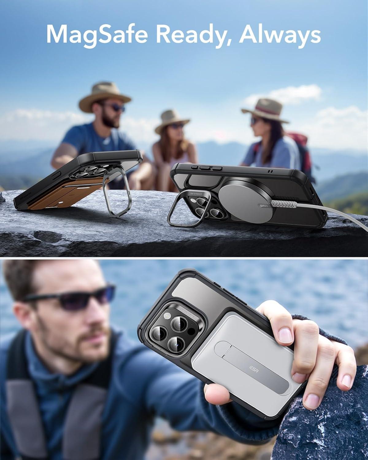 imageESR for iPhone 14 Pro Max Case with Stand Compatible with MagSafe FullBody MilitaryGrade Drop Proof Case with Builtin 9H Tempered Glass Screen Protector Armor Series Clear BlackClear Black Stand