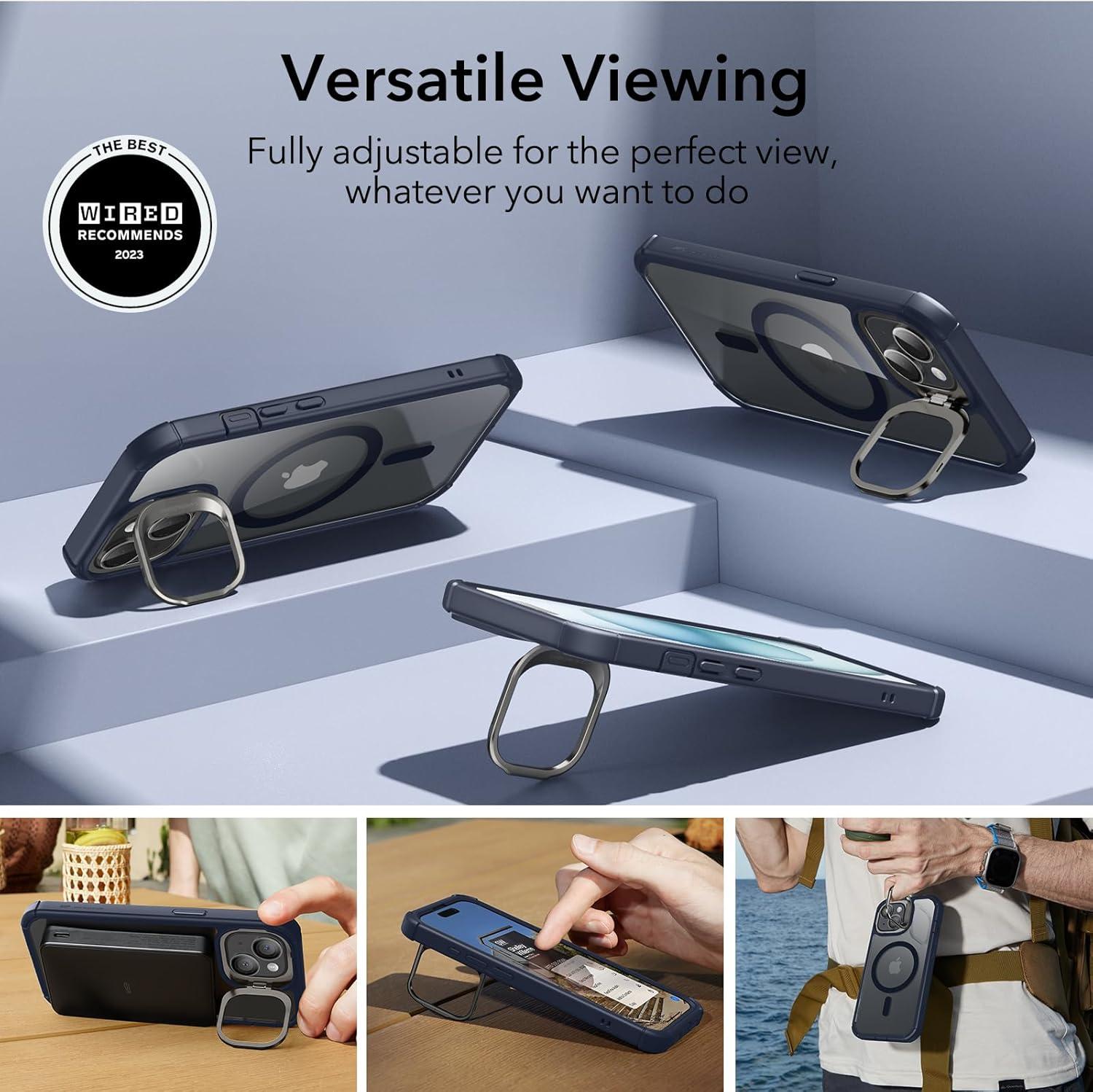 imageESR for iPhone 14 Pro Max Case with Stand Compatible with MagSafe FullBody MilitaryGrade Drop Proof Case with Builtin 9H Tempered Glass Screen Protector Armor Series Clear BlackClear Dark Blue Stand