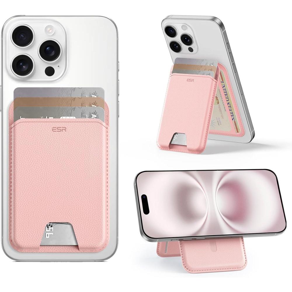 imageESR Aura for MagSafe Wallet Stand w Grip RFID Blocking w MagSafe Ring 5 Card Holder for Phone Case Magnetic Wallet for iPhone 171615141312Not for Mini Selected SamsungDesert TitaniumAuraPink5 Cards