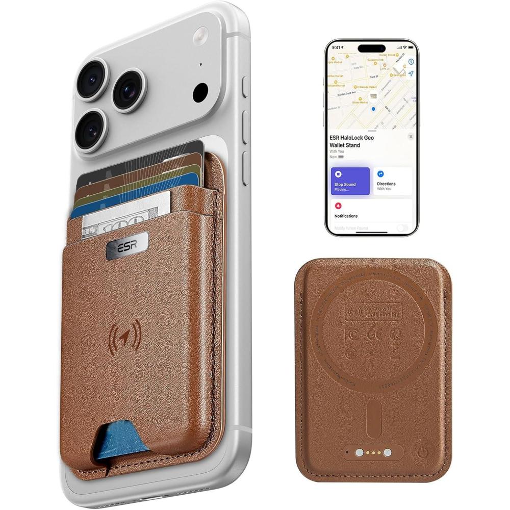 imageESR Geo for MagSafe Wallet with Full Find My Functionality RFID Blocking 5 Cards Holder for Phone Case Strong Magnetic Wallet for iPhone 171615141312 Series Not for 1312 Mini Dark BlueBrown