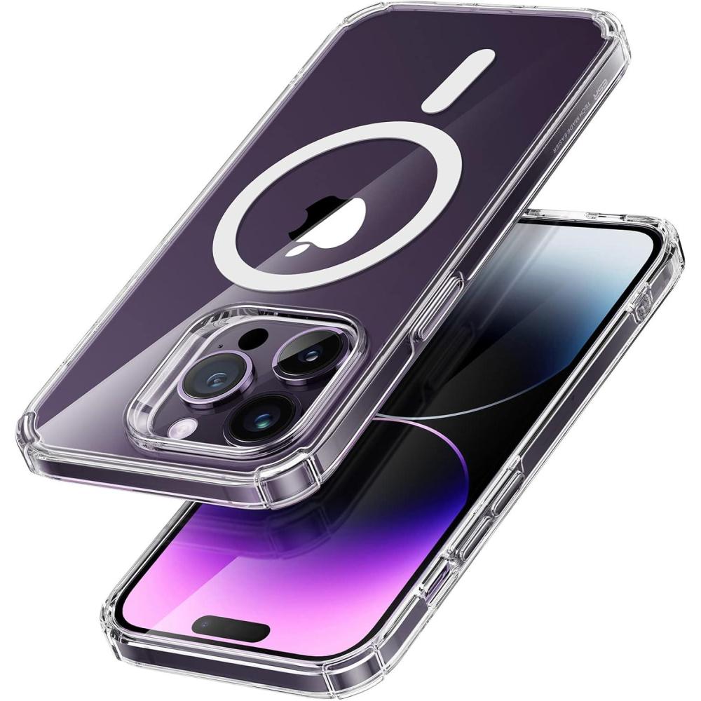 imageESR Krystec Clear Case with HaloLock Compatible with iPhone 14 Pro Max Case Compatible with MagSafe UltraYellowing Resistant Shockproof MilitaryGrade Protection Polycarbonate Buttons Clear