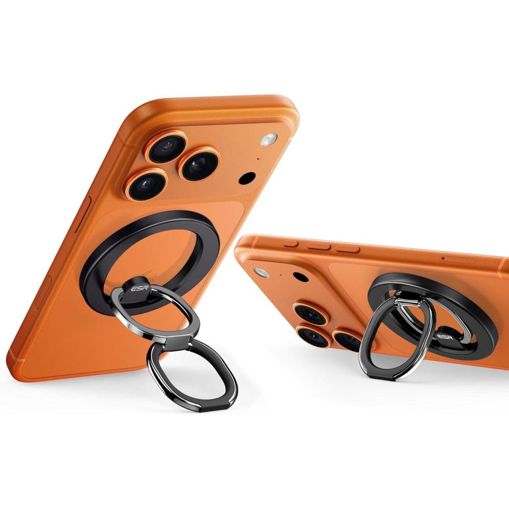 imageESR for MagSafe Phone Grip MagSafe Ring Holder Magnetic Phone Ring Holder Magnetic Phone Grip with 2Way Stand for iPhone 171615141312 Samsung Google All Smartphones2 Metal Rings includedBlack