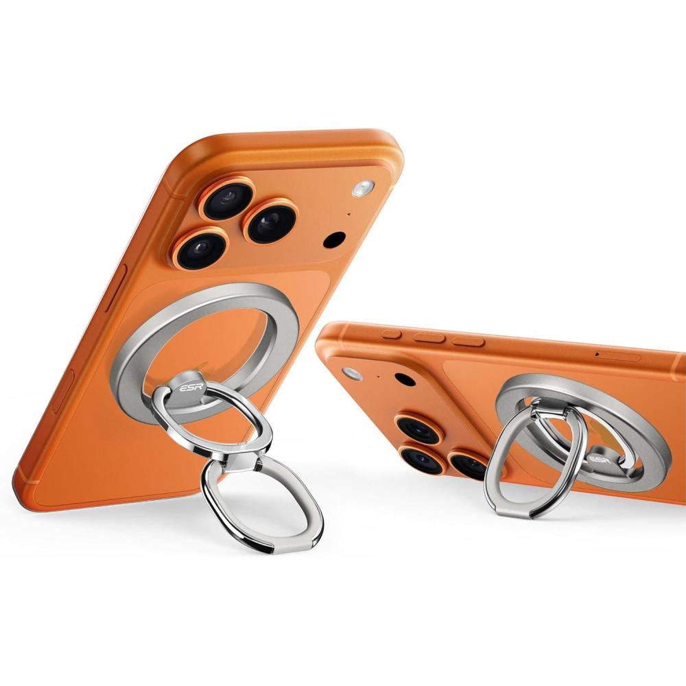 imageESR for MagSafe Phone Grip MagSafe Ring Holder Magnetic Phone Ring Holder Magnetic Phone Grip with 2Way Stand for iPhone 171615141312 Samsung Google All Smartphones2 Metal Rings includedNatural Titanium