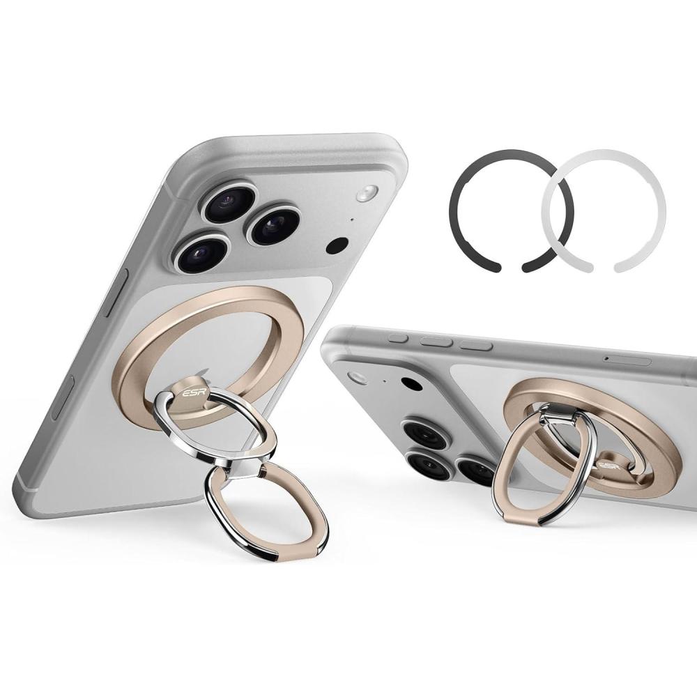 imageESR for MagSafe Phone Grip MagSafe Ring Holder Magnetic Phone Ring Holder Magnetic Phone Grip with 2Way Stand for iPhone 171615141312 Samsung Google All Smartphones2 Metal Rings includedDesert Titanium