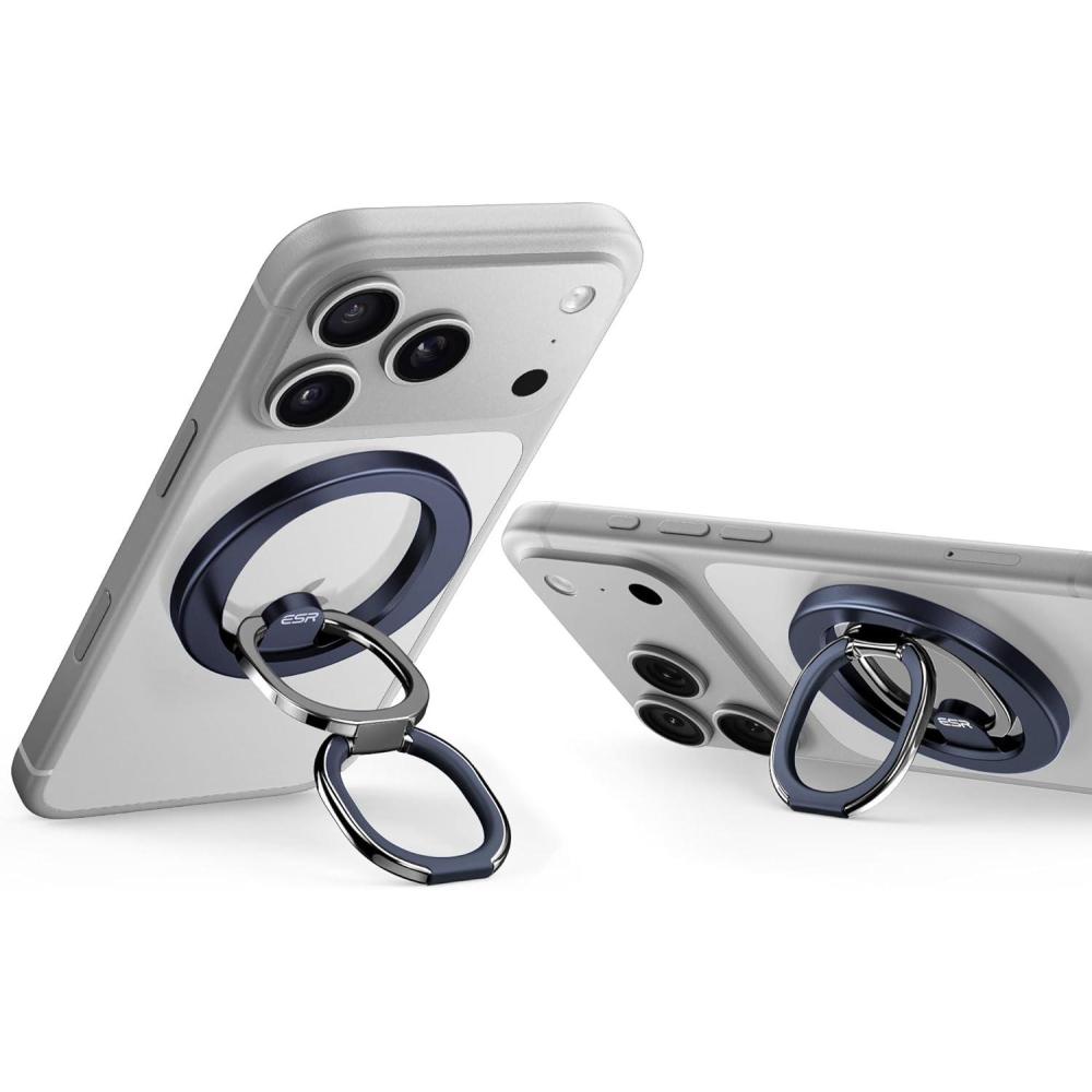 imageESR for MagSafe Phone Grip MagSafe Ring Holder Magnetic Phone Ring Holder Magnetic Phone Grip with 2Way Stand for iPhone 171615141312 Samsung Google All Smartphones2 Metal Rings includedBlue Titanium