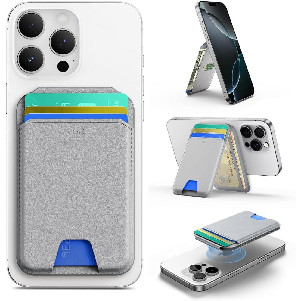 imageESR for MagSafe Wallet Stand w Grip RFID Blocking w MagSafe Ring 5 Card Holder for Phone Case Magnetic Wallet for iPhone 171615141312Not for Mini Selected Samsung Adjustable Stand BlackAGrey5 Cards