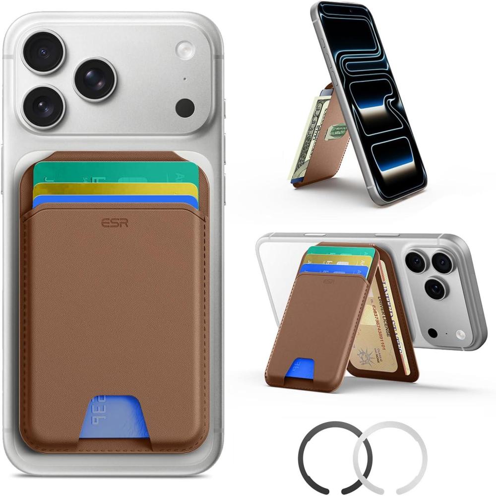 imageESR for MagSafe Wallet Stand w Grip RFID Blocking w MagSafe Ring 5 Card Holder for Phone Case Magnetic Wallet for iPhone 171615141312Not for Mini Selected Samsung Adjustable Stand BlackABrown5 Cards