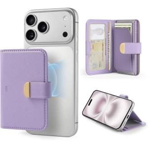 ESR Aura Clutch for MagSafe Wallet for Women, 5-Card Holder, RFID Blocking, MagSafe Sticker Included, Magnetic Wallet for iPhone 17/16/15/14/13/12 Series and Select Samsung Devices, Pearl White Croc(Aura Clutch-Lavender)