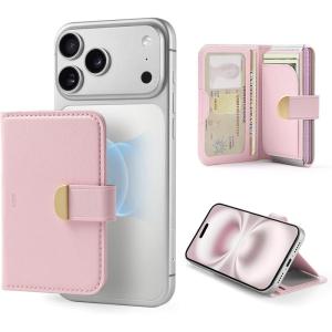 ESR Aura Clutch for MagSafe Wallet for Women, 5-Card Holder, RFID Blocking, MagSafe Sticker Included, Magnetic Wallet for iPhone 17/16/15/14/13/12 Series and Select Samsung Devices, Pearl White Croc(Aura Clutch-Bubblegum Pink)