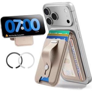 ESR Aura for MagSafe Wallet Stand w Grip, RFID Blocking w MagSafe Ring, 5 Card Holder for Phone Case, Magnetic Wallet for iPhone 17/16/15/14/13/12(Not for Mini), Selected Samsung,Desert Titanium(Grip-Desert Titanium-5 Cards)