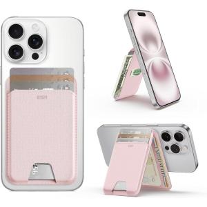 ESR Aura for MagSafe Wallet Stand w Grip, RFID Blocking w MagSafe Ring, 5 Card Holder for Phone Case, Magnetic Wallet for iPhone 17/16/15/14/13/12(Not for Mini), Selected Samsung,Desert Titanium(Aura-Bubblegum Pink-5 Cards)