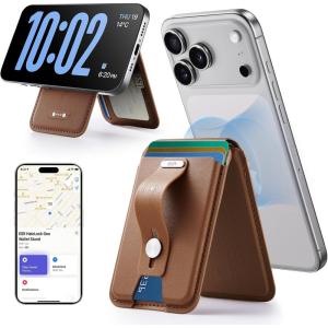 ESR Geo for Magsafe Wallet with Full Find My Functionality, 3 Card-Holder RFID Blocking, Magnetic Wallet for iPhone 17/16/15/14/13/12 Series, Adjustable Stand, Dark Black | Wallet Tracker, Adjustable Stand(A-Stand & Grip: Brown)