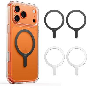 ESR for MagSafe Sticker 360, MagSafe Ring, 2 Pack Metal Ring for Phone Case, Universal Metal Wireless Charger Conversion Kit for iPhone 17/16/16e/15/14/13/12/11, Samsung Galaxy, Google Pixel 10, White(Black & White – 4 Pack)