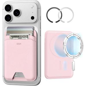 ESR for MagSafe Wallet, 5-Card Holder With RFID Blocking, MagSafe Sticker Included, Slim Magnetic Wallet for iPhone 17/16/15/14/13/12 Series and Selected Samsung Devices, Not for 13/12 Mini, Black(Light Pink)