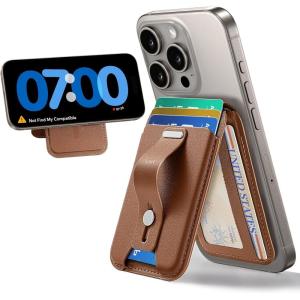 ESR for MagSafe Wallet Stand w Grip, RFID Blocking w MagSafe Ring, 5 Card Holder for Phone Case, Magnetic Wallet for iPhone 17/16/15/14/13/12(Not for Mini), Selected Samsung, Adjustable Stand, Black(Grip-Brown)