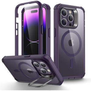 ESR for iPhone 14 Pro Max Case with Stand, Compatible with MagSafe, Full-Body Military-Grade Drop Proof Case with Built-in 9H+ Tempered Glass Screen Protector, Armor Series, Clear Black(Clear Purple + Stand)