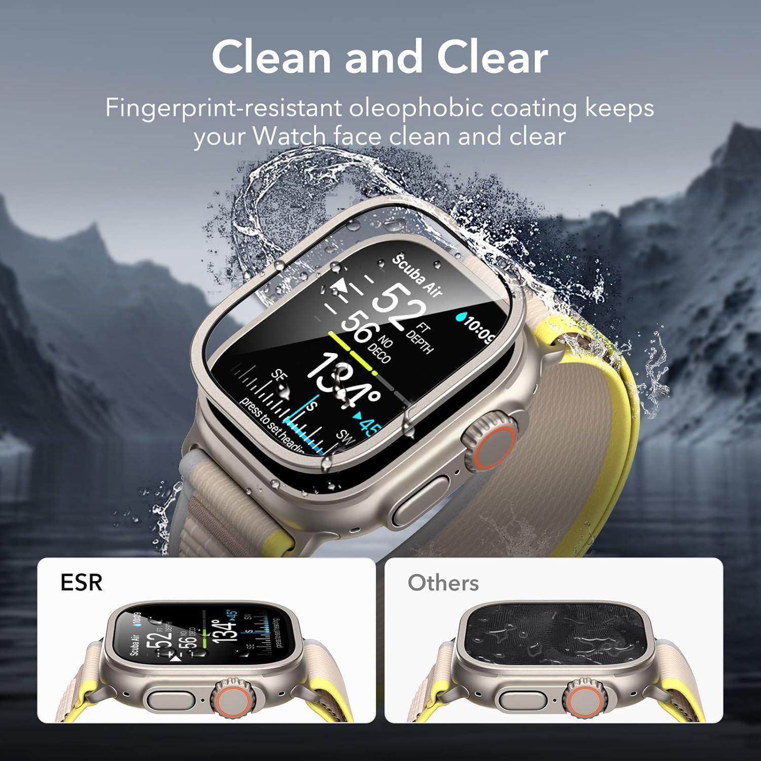 imageESR 2 Pack Armorite Screen Protector for Apple Watch Ultra 3 Ultra 2 Ultra 49 mm Military Grade Protection Tempered Glass Film with Aluminum Alloy Frame Keep Original TitaniumTitanium