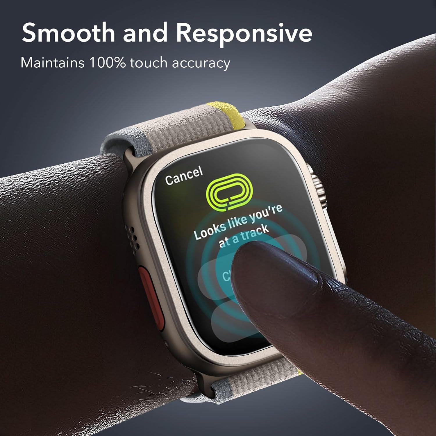 imageESR 2 Pack Armorite Screen Protector for Apple Watch Ultra 3 Ultra 2 Ultra 49 mm Military Grade Protection Tempered Glass Film with Aluminum Alloy Frame Keep Original TitaniumTitanium  Black